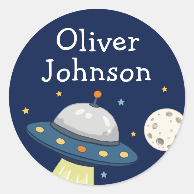 Adesivo Nome Personalizado da Lua UFO Espaço (Frente)