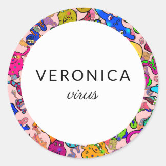 Adesivo Nome Personalizado das Bactérias de Cartoon