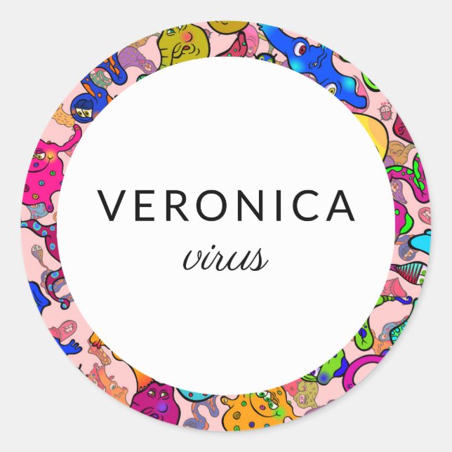 Adesivo Nome Personalizado das Bactérias de Cartoon (Frente)