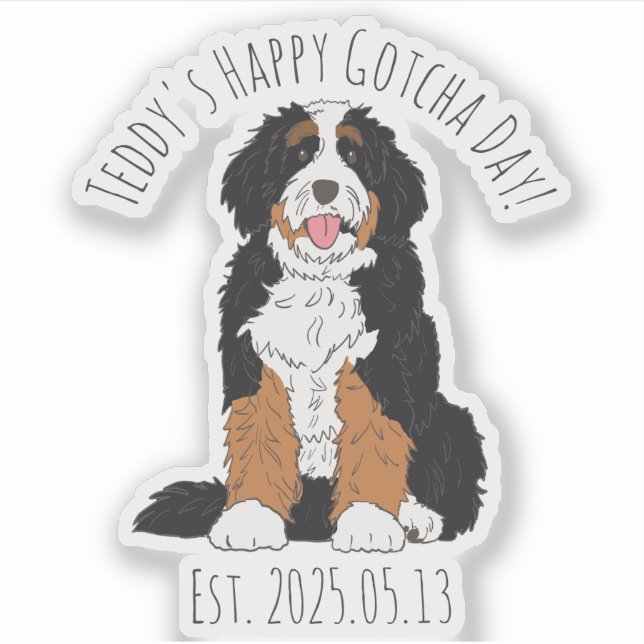 Adesivo Nome Personalizado & Data Bernedoodle Feliz Dia de (Frente)