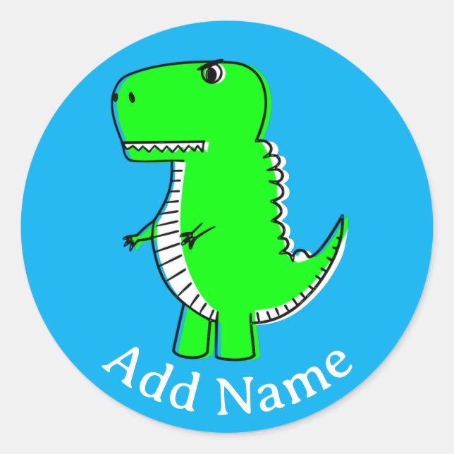 Adesivo Nome Personalizado de Desenho do Dinossauro Verde (Frente)