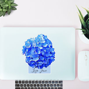 Adesivo Nome Personalizado de Hydrangea Azul Elegante