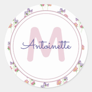 Adesivo Nome Personalizado de Lavanda Rosa bonito Monogram