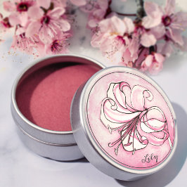 Adesivo Nome Personalizado de Lily Watercolor Rosa Elegant