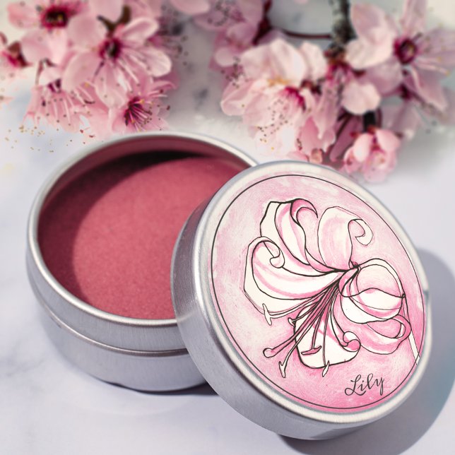 Adesivo Nome Personalizado de Lily Watercolor Rosa Elegant (Criador carregado)