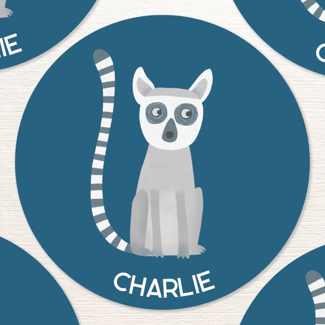 Adesivo Nome Personalizado de Limão Personalizado do Anel (Fun personalized custom name ring tailed lemur stickers)
