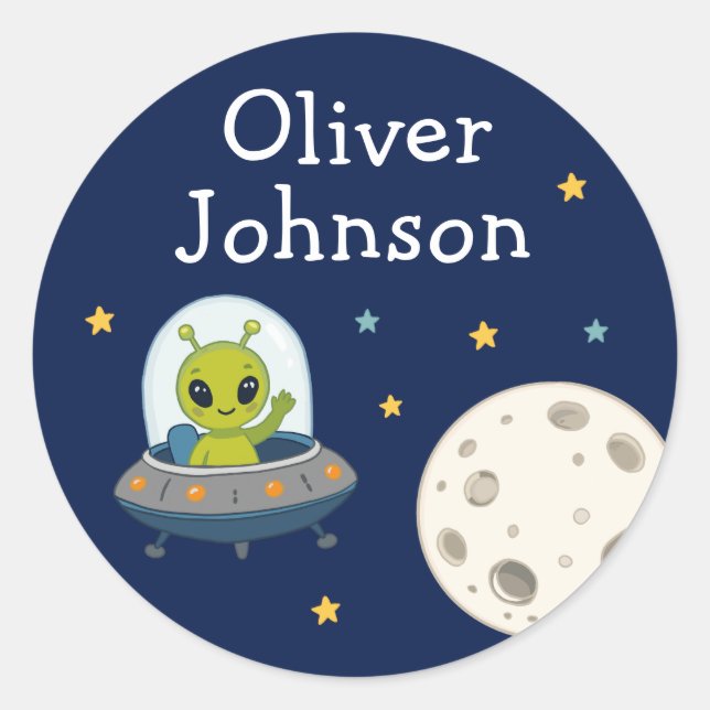 Adesivo Nome Personalizado de Lua de Alien Espacial (Frente)