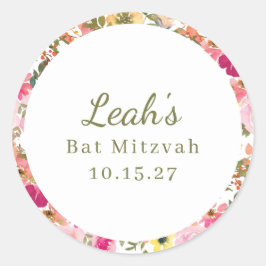 Adesivo Nome Personalizado do Bat Mitzvah Floral Amarelo C