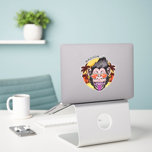 Adesivo Nome personalizado do Beach Monkey (Laptop na mesa)