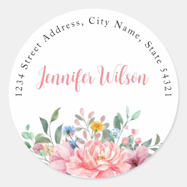 Adesivo Nome Personalizado do Buquê Floral Rosa primavera  (Frente)