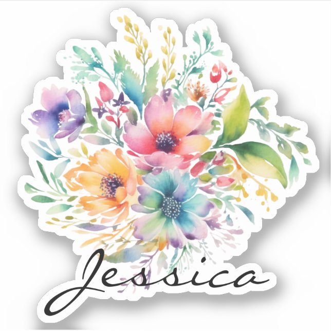 Adesivo Nome Personalizado do Buquê Floral Rosa Turno (Frente)