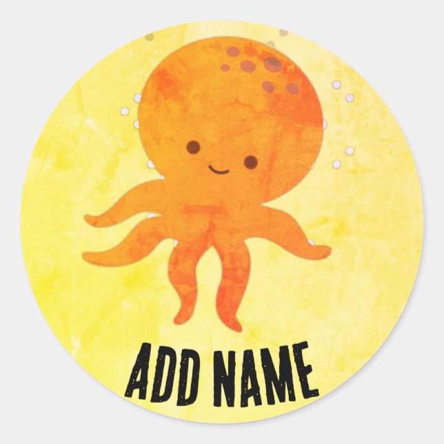 Adesivo Nome Personalizado do Cartopo de Octopus de Bebê C (Frente)