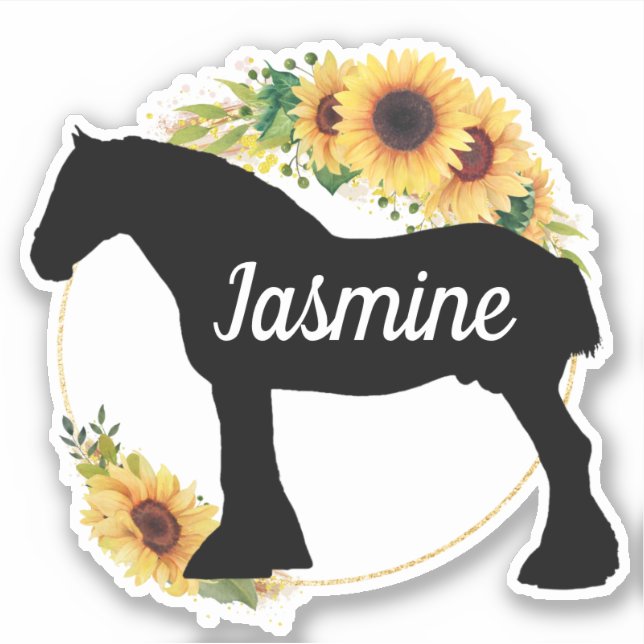 Adesivo Nome Personalizado do Cavalo Floral Girassol (Frente)