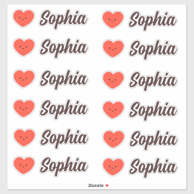 Adesivo Nome Personalizado do Coração Kawaii Cute (Folha)