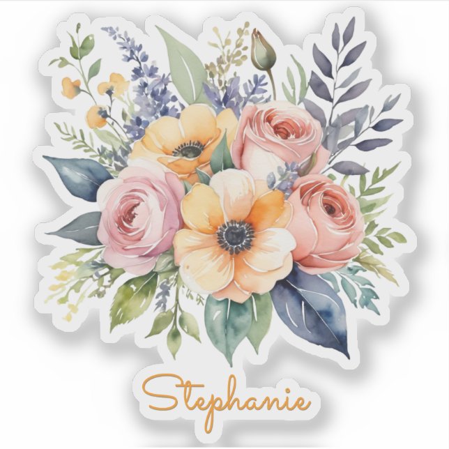Adesivo Nome Personalizado do Design Floral bonito Fllower (Frente)