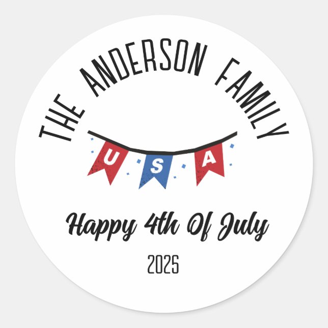 Adesivo Nome Personalizado do Dia da Independência em 4 de (Frente)