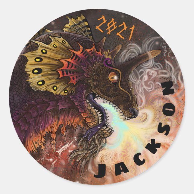 Adesivo Nome Personalizado do Dragão do Spitter de Fogo (Frente)