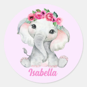 Adesivo Nome Personalizado do Elefante Rosa Floral
