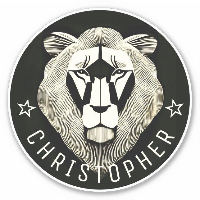 Adesivo Nome Personalizado do Leão Antigo Legal Preto e Br (Frente)