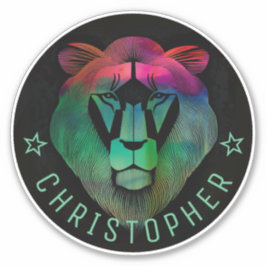 Adesivo Nome Personalizado do Leão Colorido de Cor de Água