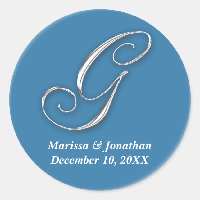 Adesivo Nome personalizado do monograma azul G inicial por (Frente)