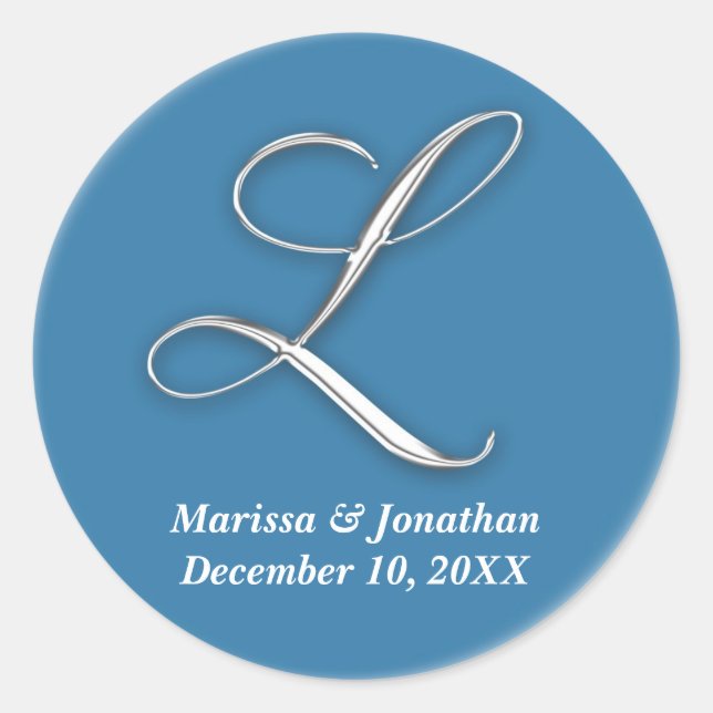 Adesivo Nome personalizado do monograma azul inicial (Frente)