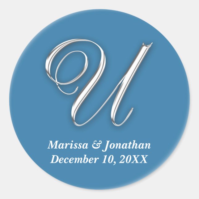 Adesivo Nome personalizado do monograma azul U inicial por (Frente)