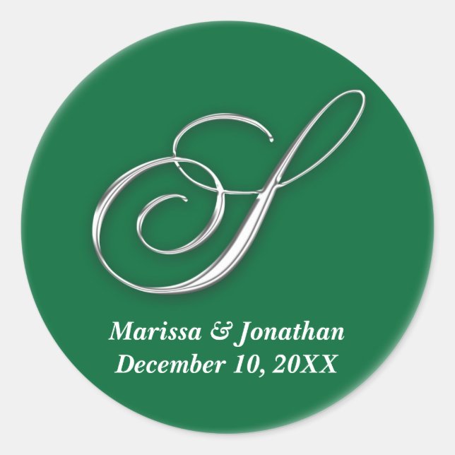Adesivo Nome personalizado do monograma verde S inicial (Frente)