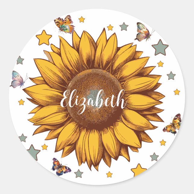 Adesivo Nome personalizado do presente de girassol retro f (Frente)