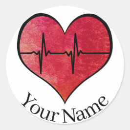 Adesivo Nome Personalizado EKG Red — Watercolor Heart