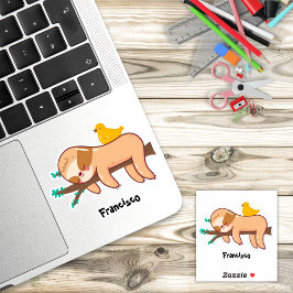 Adesivo Nome Personalizado Engraçado Sloth Dormindo
