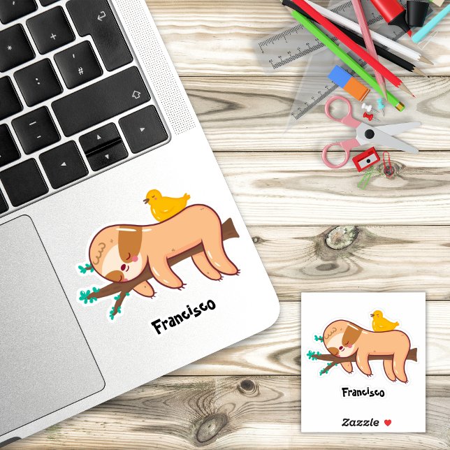 Adesivo Nome Personalizado Engraçado Sloth Dormindo (Criador carregado)