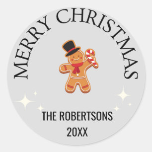 Adesivo Nome personalizado Feliz Natal Gingerman cinza