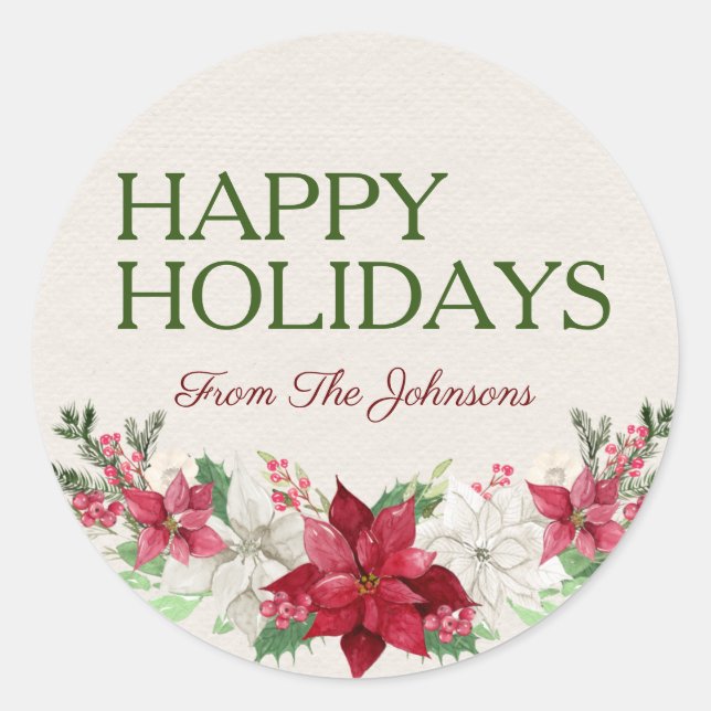 Adesivo Nome Personalizado Feriados Felizes Poinsettia de  (Frente)