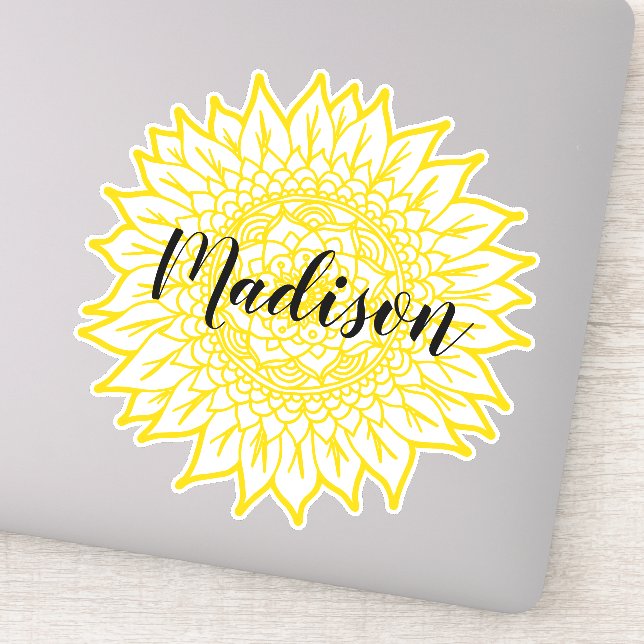 Adesivo Nome Personalizado Flor Amarelo Sunflower Mandala (Detalhe)