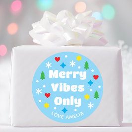 Adesivo Nome Personalizado Fofo Festa Retro Azul Natal