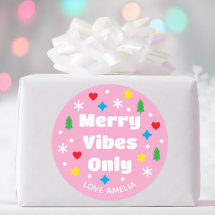 Adesivo Nome Personalizado Fofo Festa Retro Rosa Natal