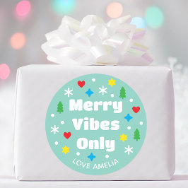 Adesivo Nome Personalizado Fofo Festa Retro Verde Natal