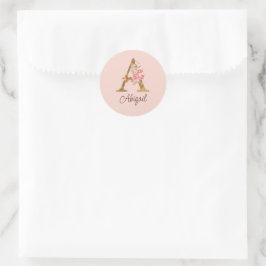 Adesivo Nome Personalizado Folha de Ouro Blush Rosas Rosa