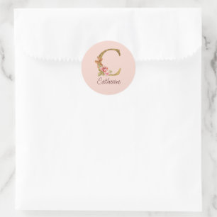 Adesivo Nome Personalizado Folha de Ouro Blush Rosas Rosa