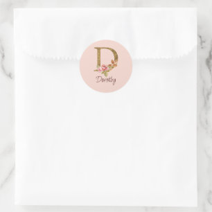 Adesivo Nome Personalizado Folha Dourada Blush Rosas Cor-d
