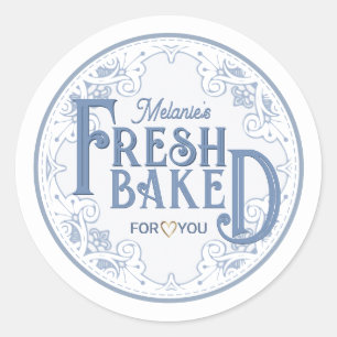 Adesivo Nome personalizado FRESH BAKED para você Borda Azu