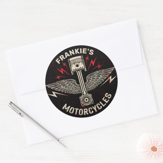 Adesivo NOME Personalizado Garagem do Pistão, Asas, Pistão (Envelope)