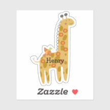 Nome Personalizado Giraffe Bird & Flowers Orange L