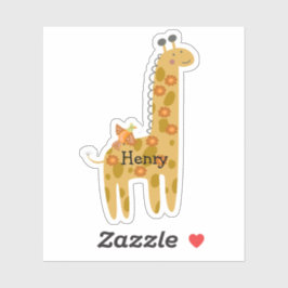 Adesivo Nome Personalizado Giraffe Bird & Flowers Orange L