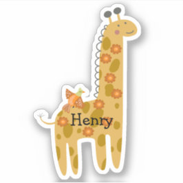 Adesivo Nome Personalizado Giraffe Bird & Flowers Orange L