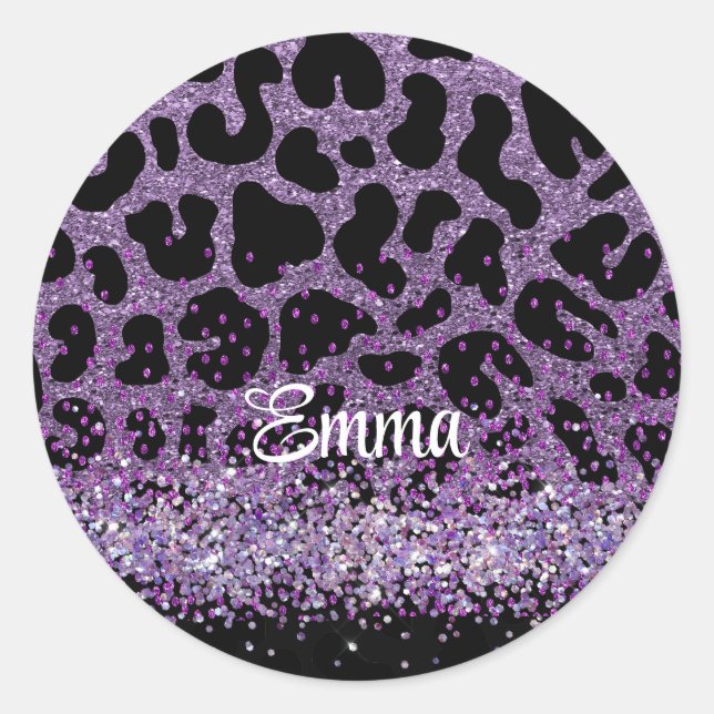 Adesivo Nome personalizado Glitter-leopardo-roxo (Frente)