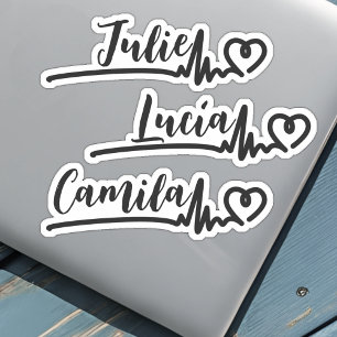 Adesivo Nome personalizado legal batida cardíaca 3 Nomes