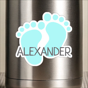 Adesivo Nome Personalizado Lindos Pés de Bebê Azul Pastel 