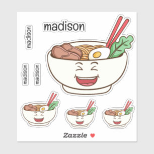 Adesivo Nome Personalizado Macarrão Fofo Kawaii